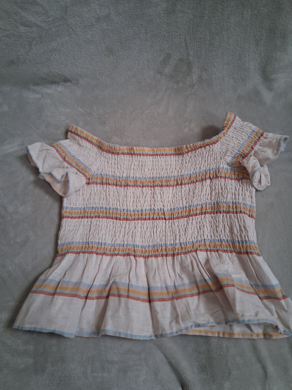 American Eagle Outfitters Creme Smocked Top with Stripes